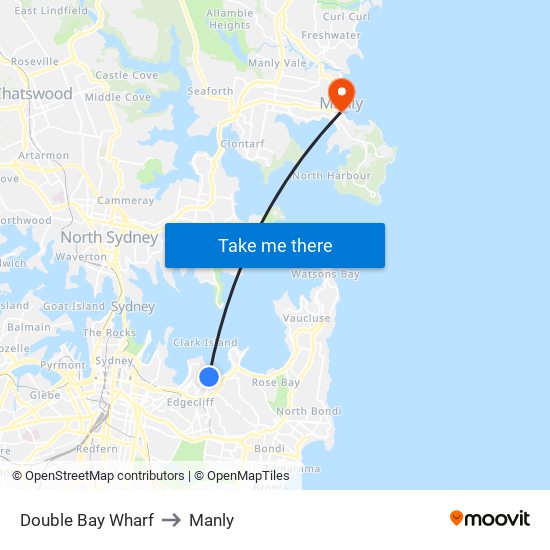 Double Bay Wharf to Manly map