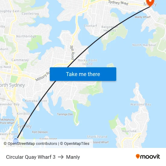 Circular Quay Wharf 3 to Manly map