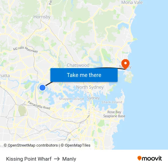 Kissing Point Wharf to Manly map