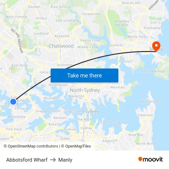 Abbotsford Wharf to Manly map