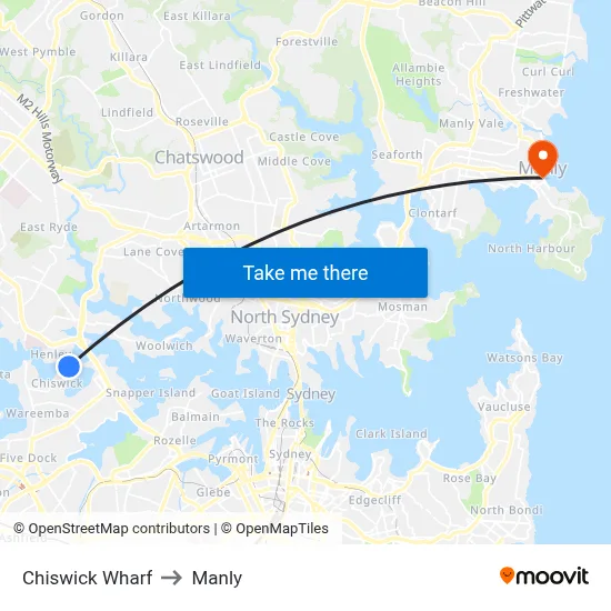 Chiswick Wharf to Manly map