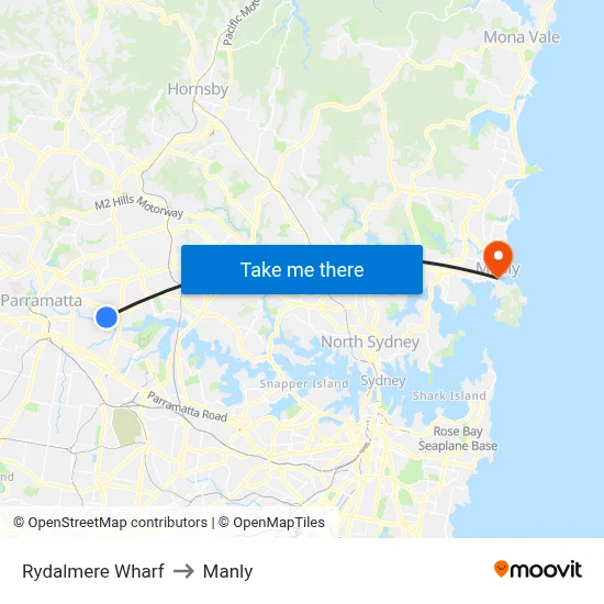 Rydalmere Wharf to Manly map