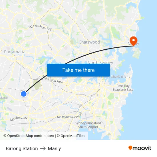 Birrong Station to Manly map