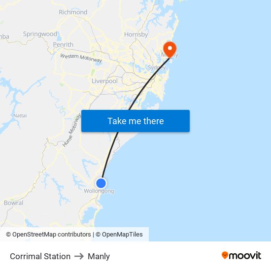 Corrimal Station to Manly map