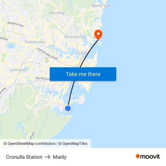 Cronulla Station to Manly map