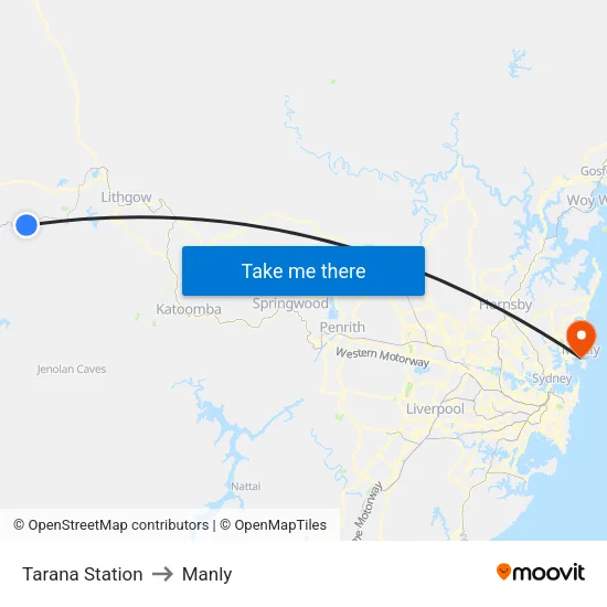 Tarana Station to Manly map