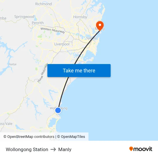 Wollongong Station to Manly map