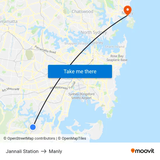 Jannali Station to Manly map