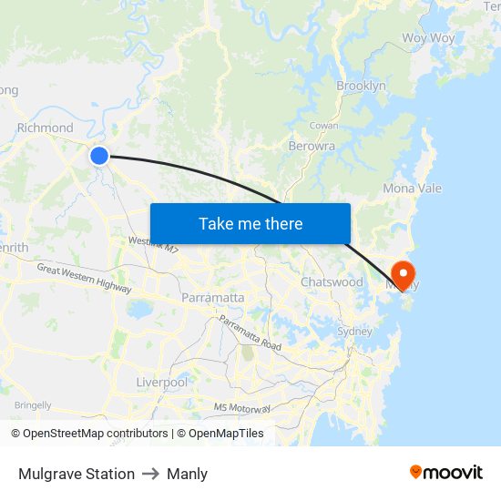 Mulgrave Station to Manly map