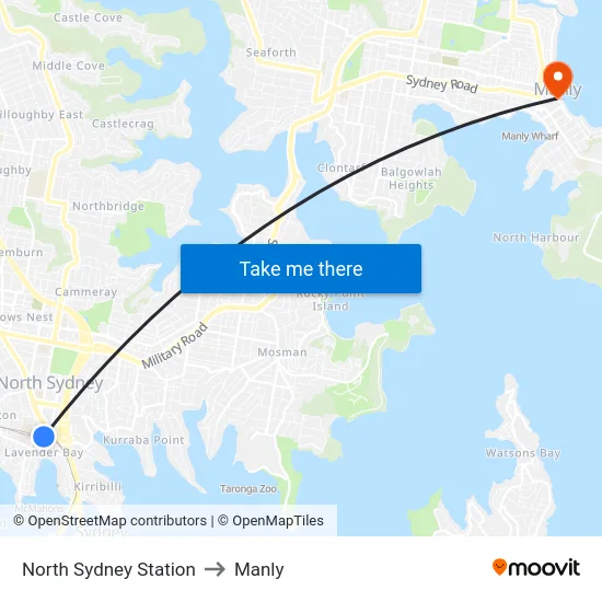 North Sydney Station to Manly map
