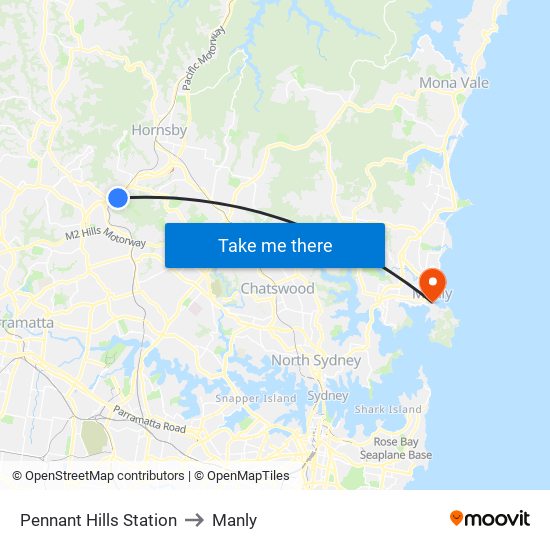 Pennant Hills Station to Manly map