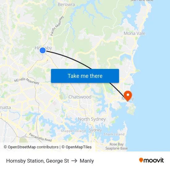 Hornsby Station, George St to Manly map