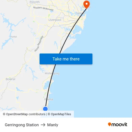 Gerringong Station to Manly map