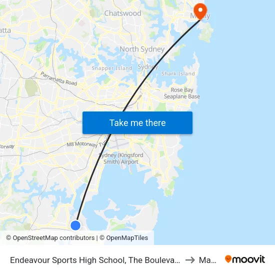 Endeavour Sports High School, The Boulevarde to Manly map