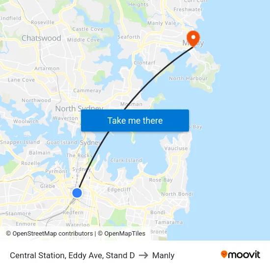 Central Station, Eddy Ave, Stand D to Manly map