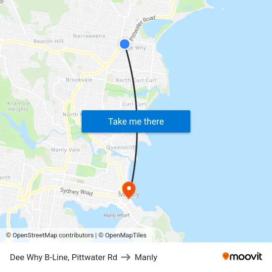 Dee Why B-Line, Pittwater Rd to Manly map