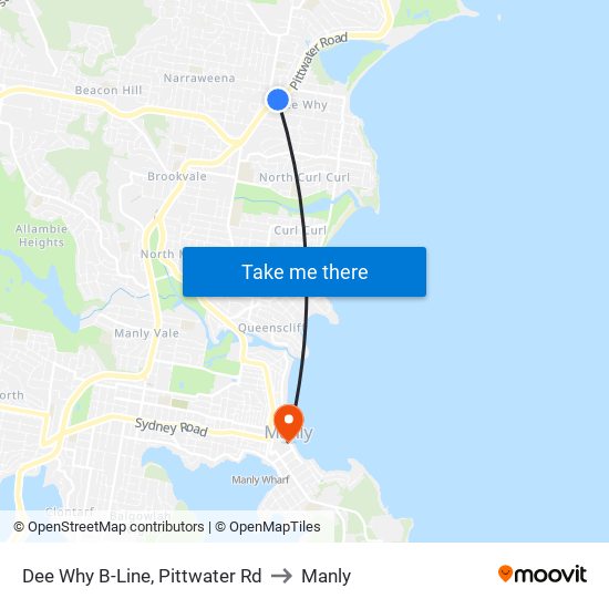 Dee Why B-Line, Pittwater Rd to Manly map