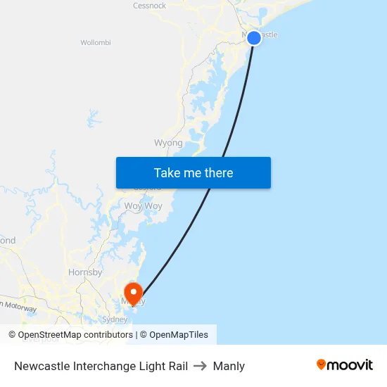 Newcastle Interchange Light Rail to Manly map