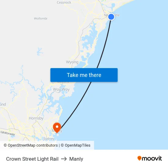 Crown Street Light Rail to Manly map