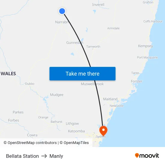 Bellata Station to Manly map