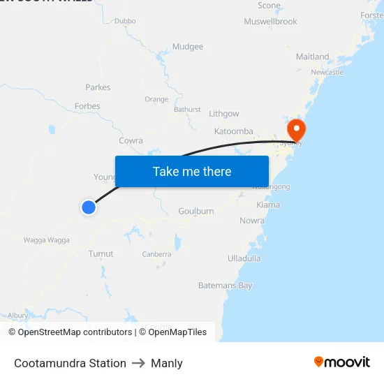 Cootamundra Station to Manly map