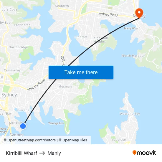 Kirribilli Wharf to Manly map