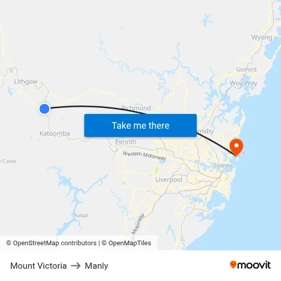 Mount Victoria to Manly map