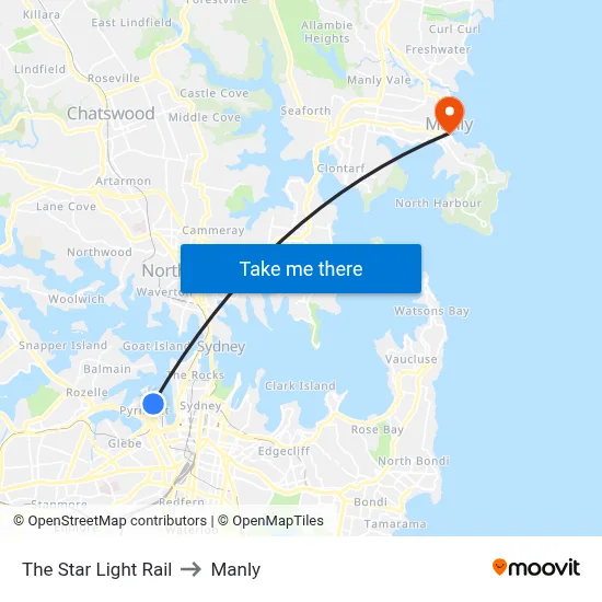 The Star Light Rail to Manly map