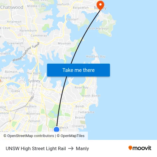 UNSW High Street Light Rail to Manly map