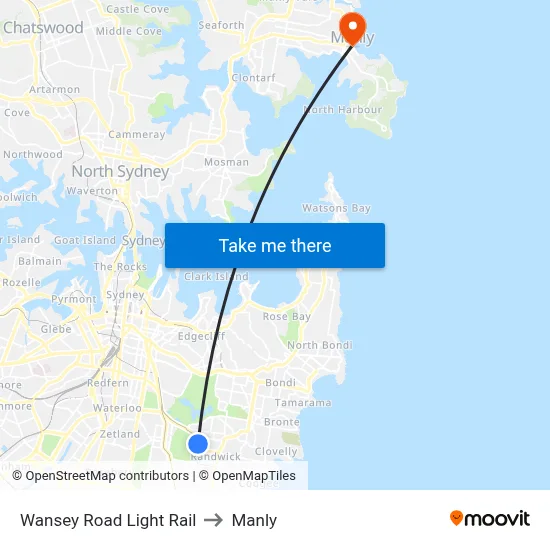 Wansey Road Light Rail to Manly map