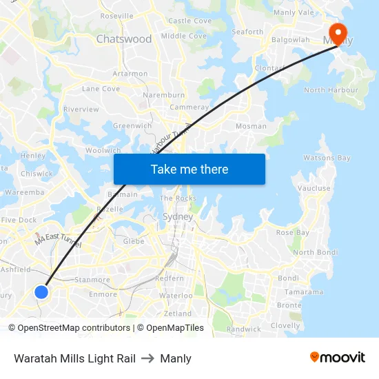 Waratah Mills Light Rail to Manly map