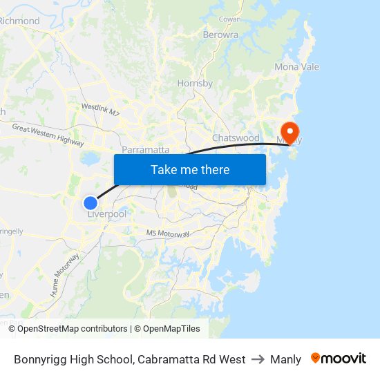 Bonnyrigg High School, Cabramatta Rd West to Manly map