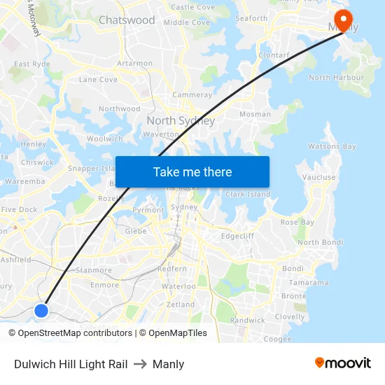 Dulwich Hill Light Rail to Manly map
