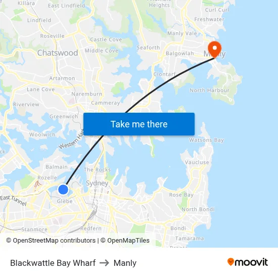 Blackwattle Bay Wharf to Manly map