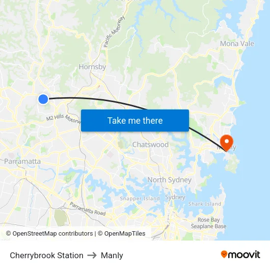 Cherrybrook Station to Manly map
