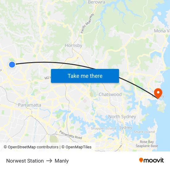 Norwest Station to Manly map