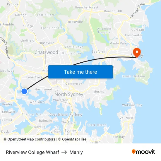 Riverview College Wharf to Manly map