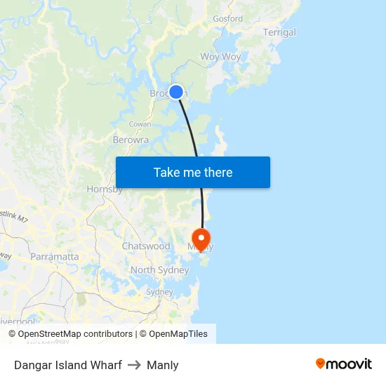 Dangar Island Wharf to Manly map
