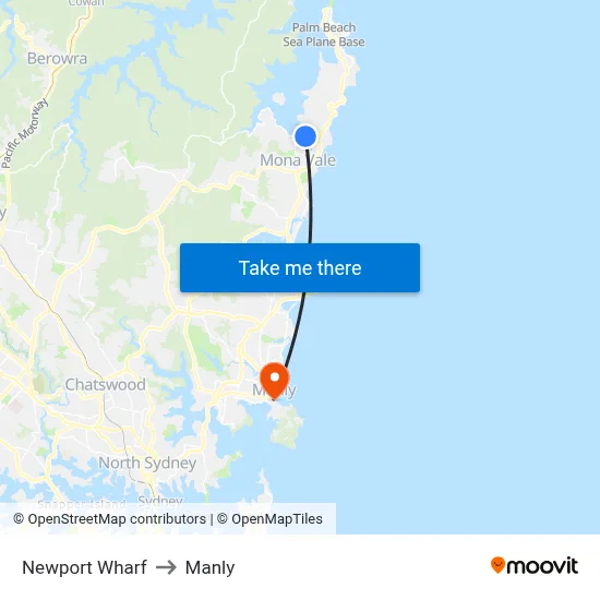 Newport Wharf to Manly map