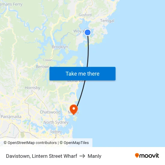 Davistown, Lintern Street Wharf to Manly map