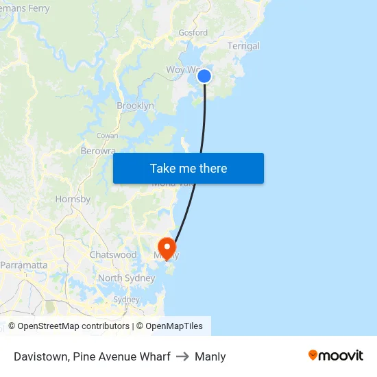 Davistown, Pine Avenue Wharf to Manly map