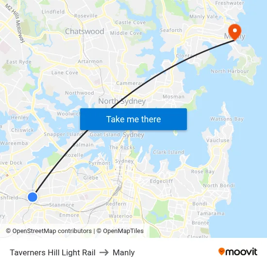 Taverners Hill Light Rail to Manly map
