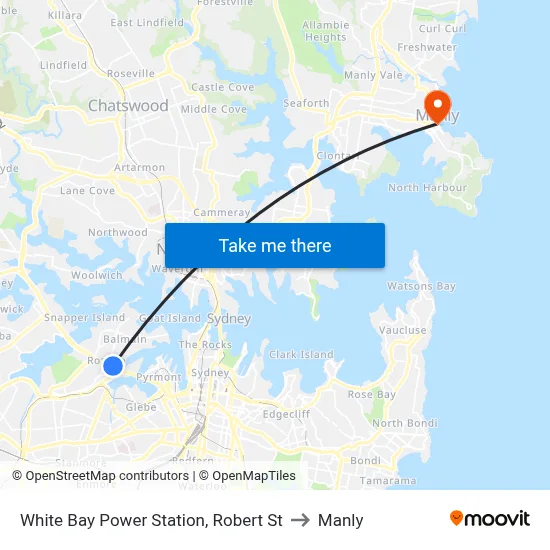 White Bay Power Station, Robert St to Manly map