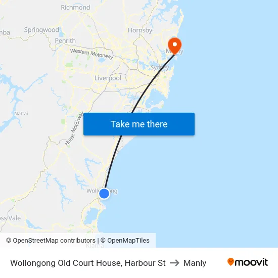 Wollongong Old Court House, Harbour St to Manly map
