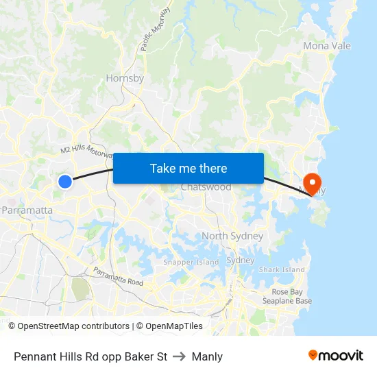 Pennant Hills Rd opp Baker St to Manly map