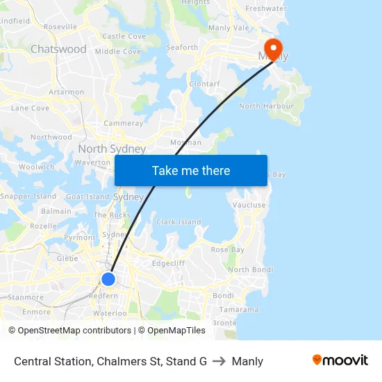 Central Station, Chalmers St, Stand G to Manly map