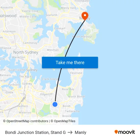 Bondi Junction Station, Stand G to Manly map