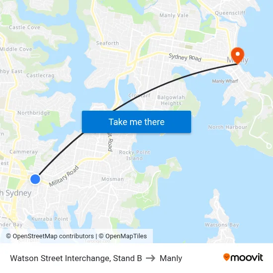 Watson Street Interchange, Stand B to Manly map