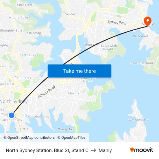 North Sydney Station, Blue St, Stand C to Manly map