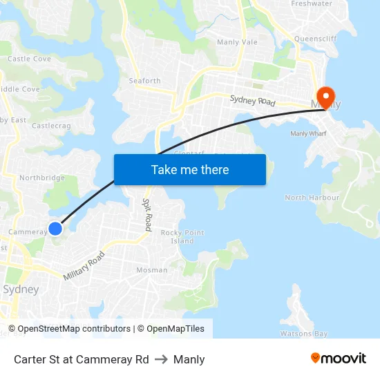 Carter St at Cammeray Rd to Manly map